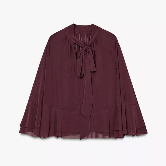 Zara TIE-BACK RUFFLED CAPE Size Medium - Picture 3 of 6